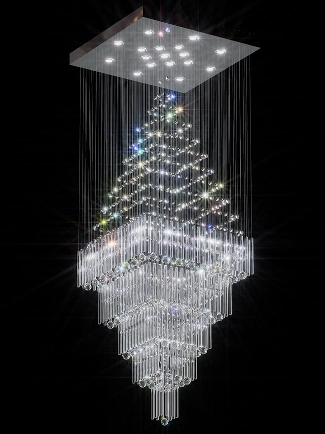 D40''X H120'' Extra Large Chandeliers for High Ceilings Crystal Raindrop Chandeliers Large Villa Chandelier Entrance Foyer Square Ceiling Light LED Dimmable 2700K-6000K 16 led bulbs include