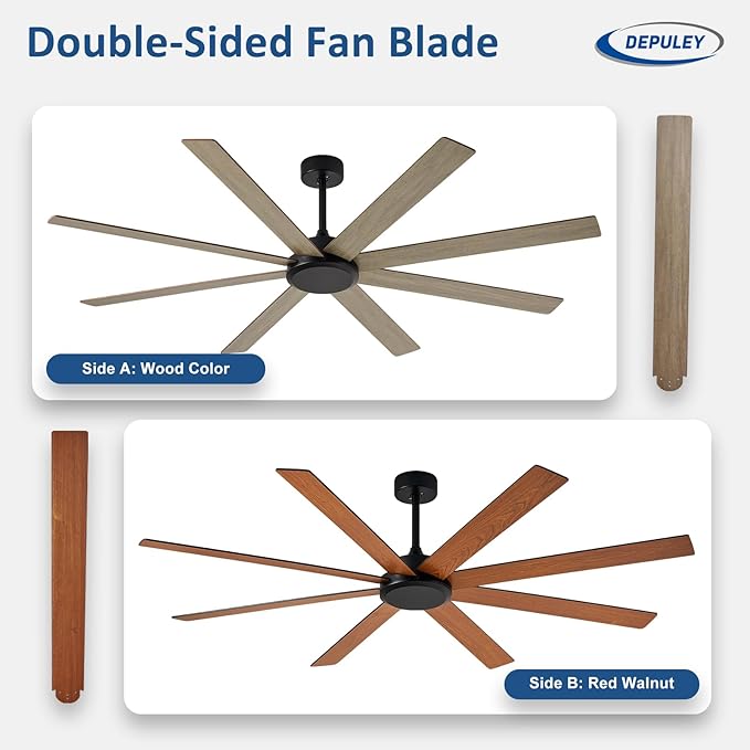 Depuley Large Ceiling Fan without Light: 72 Inch Indoor/Outdoor Fan Reversible DC Motor 6 Speed - Dual 8 Blades Big Ceiling Fans with No Light for Living Room Covered Patio, Wood Color