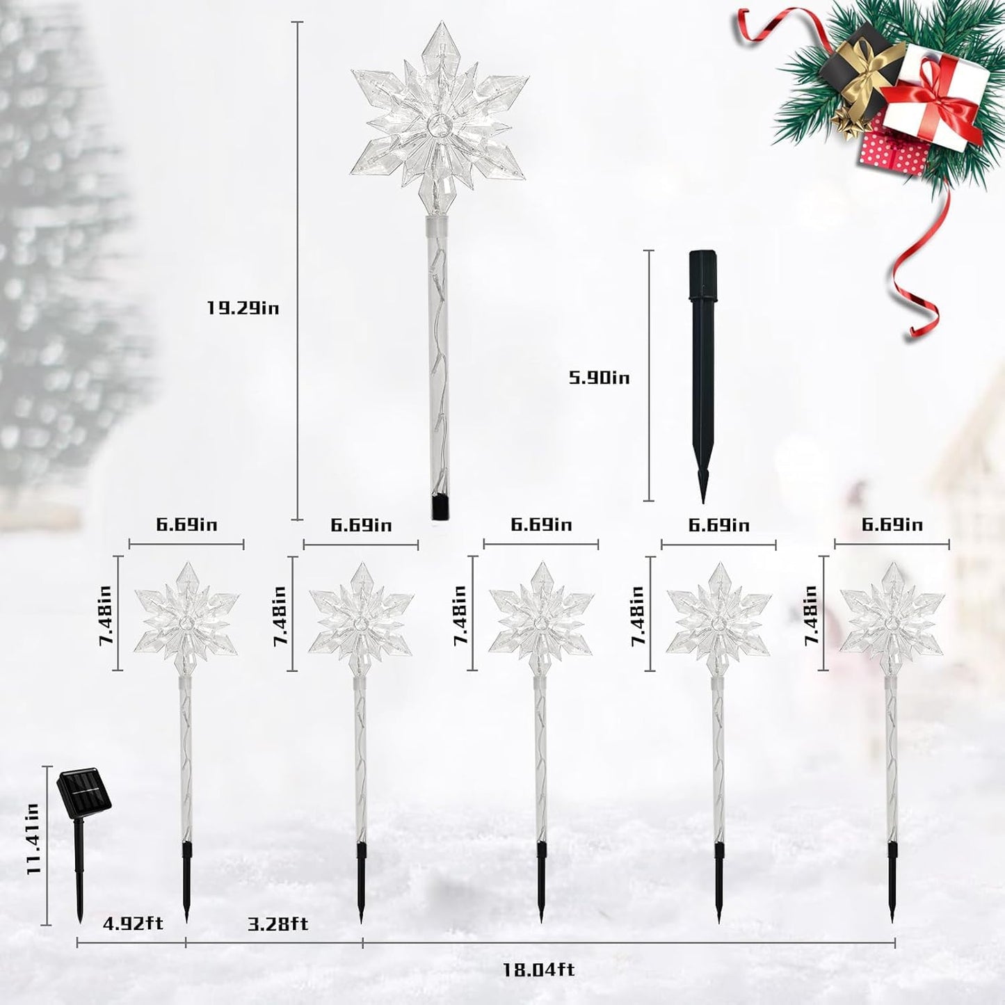 VOGVOG Snowflake Solar Christmas Pathway Lights, Set of 5 LED Outdoor Stake Lights, Waterproof Christmas Decorations for Garden, Yard, Lawn, Walkway, Patio Decor (Bule, 5pcs)