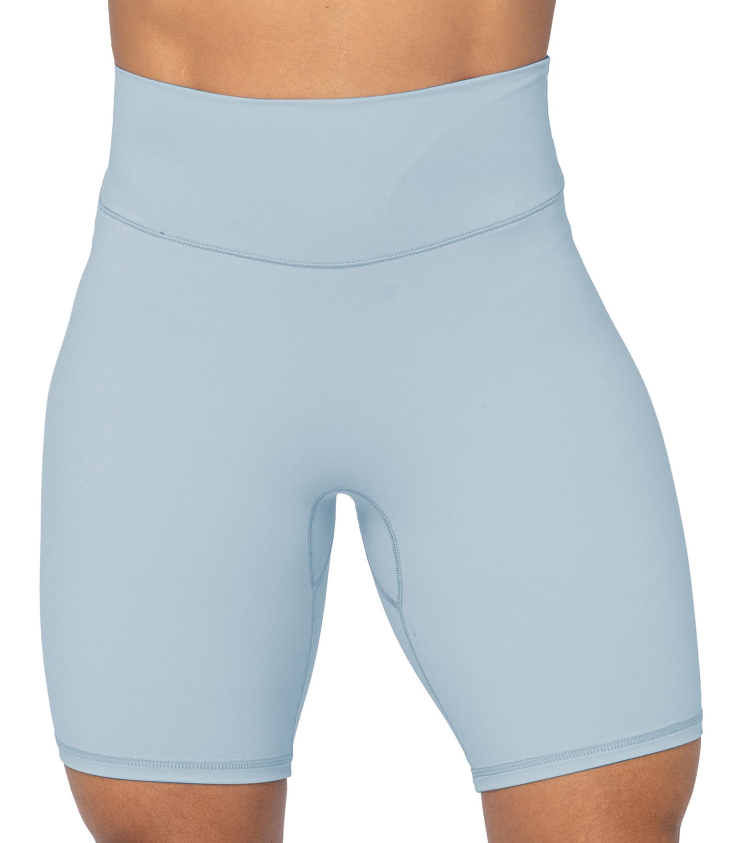 Sunzel 8" High Waist Biker Shorts for Women No Front Seam Soft Yoga Workout Gym Bike Shorts Tummy Control Squat Proof Light Blue