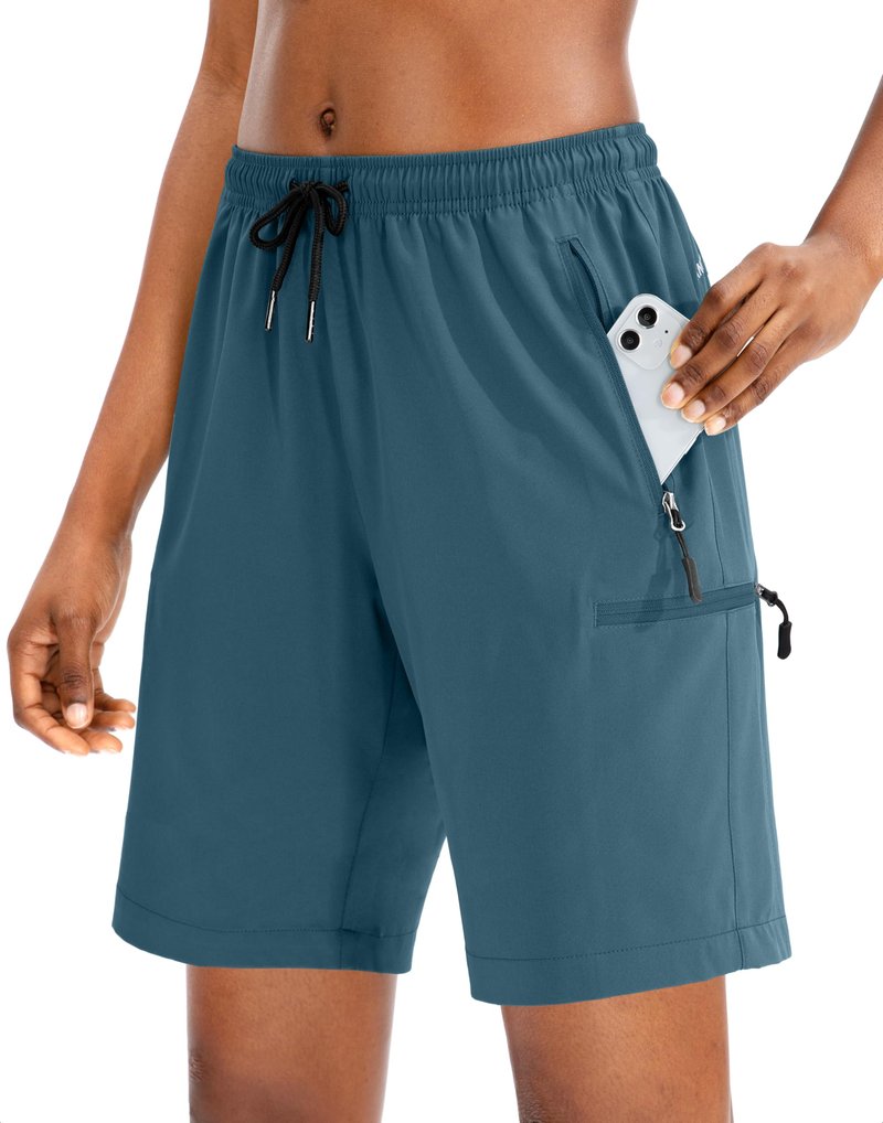 SANTINY Women's 5''/ 7''/9'' Hiking Cargo Shorts Quick Dry Lightweight Summer Shorts for Women Athletic Golf Zipper Pockets(Dusty Blue_M)
