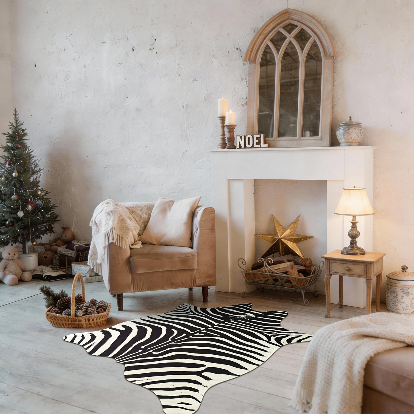 BENRON Premium Zebra Rugs for Living Room Bedroom, Non-Slip Throw Rug for Home Decor, Faux Zebra Print Animal Skin Carpets, Black and White, Ivory, 2.3 x 3.6 ft