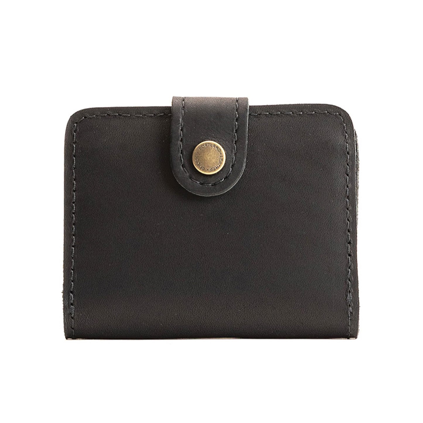 Portland Leather Goods Women's Mini Bifold Wallet – Slim, Palm-Sized Design with Secure Snap Closure, 2 Card Slots, 2 Cash Slots & Zippered Coin Pocket – Black
