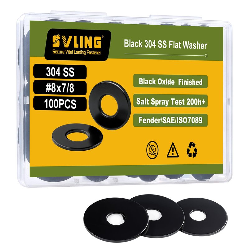 SVLING 100PCS 5/32" x7/8" Fender Washers, Black Oxide 304 Stainless Steel 18-8, 5/32" ID x 7/8" OD Hardware Flat Washers for Screws Bolts