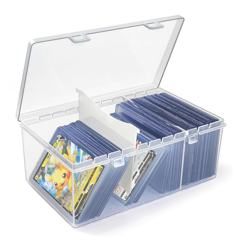 Trading Card Storage Box with 2 Dividers,Toploads Storage Box Plastic Baseball Card Storage Box for 500+ Sports Cards 100+ Top Loads for MTG Magic TCG Yugioh Playing Card Case Holder (1 Pack)
