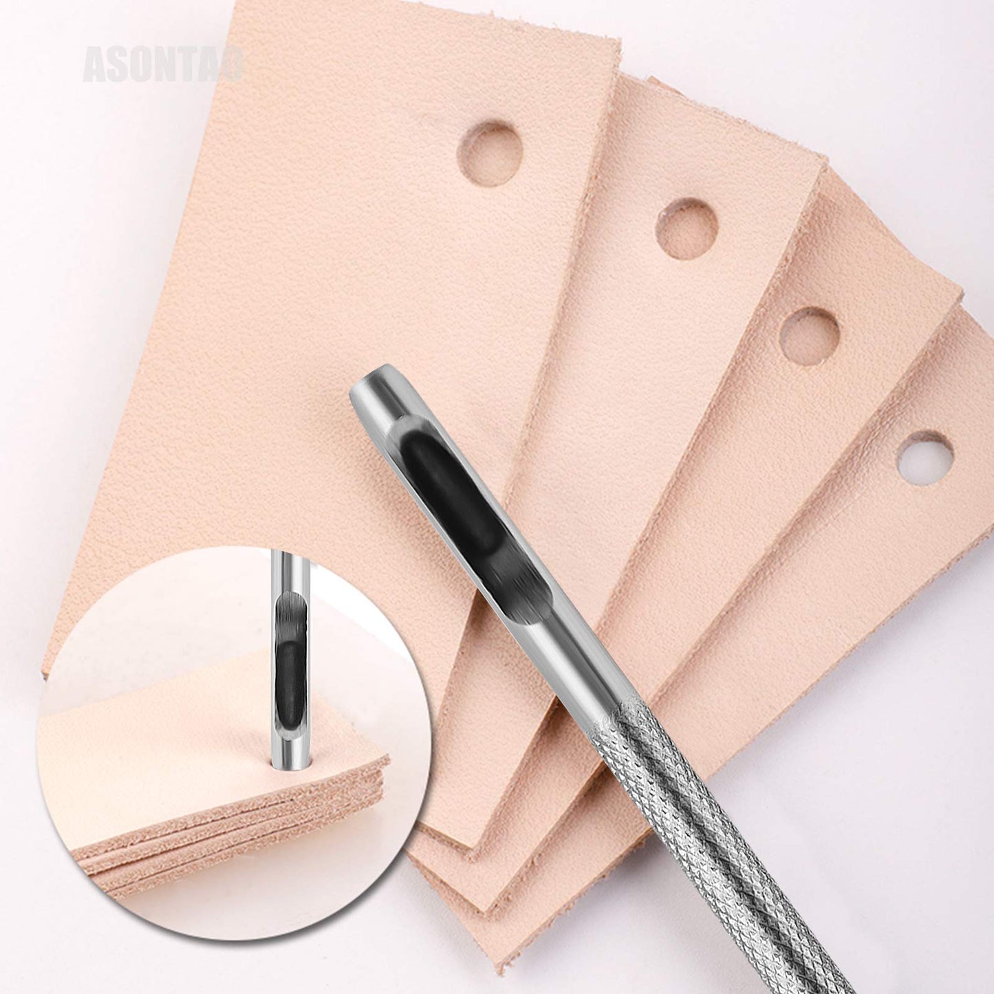 Leather Hole Punch Set for Belts, Watch Bands and Leather Crafts, Heavy Duty 6-Piece Hollow Punch Set with Sizes 1/16, 5/64, 3/32, 1/8, 9/64 and 5/32 Inch