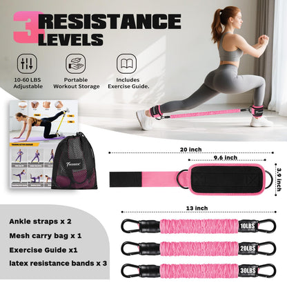 Ankle Resistance Bands with Cuffs, Leg and Glutes Workout Equipment, Resistance Bands with Ankle Straps for Cable Machine Kickbacks, Booty Workouts, Lower Body Exercises - Home Gym Exercise Equipment