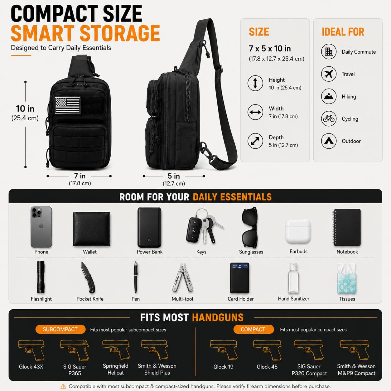 Wotony RFID Blocking Tactical Crossbody Bag for Men - Durable EDC Sling Shoulder Bag with Multi-Pocket Storage