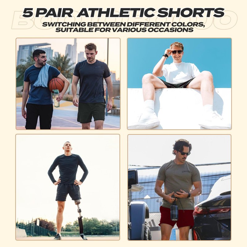 BOOJO 3 Pack Athletic Gym Mens Shorts - Workout Black Quick Dry Basketball Shorts with Pockets for Running Casual Activewear