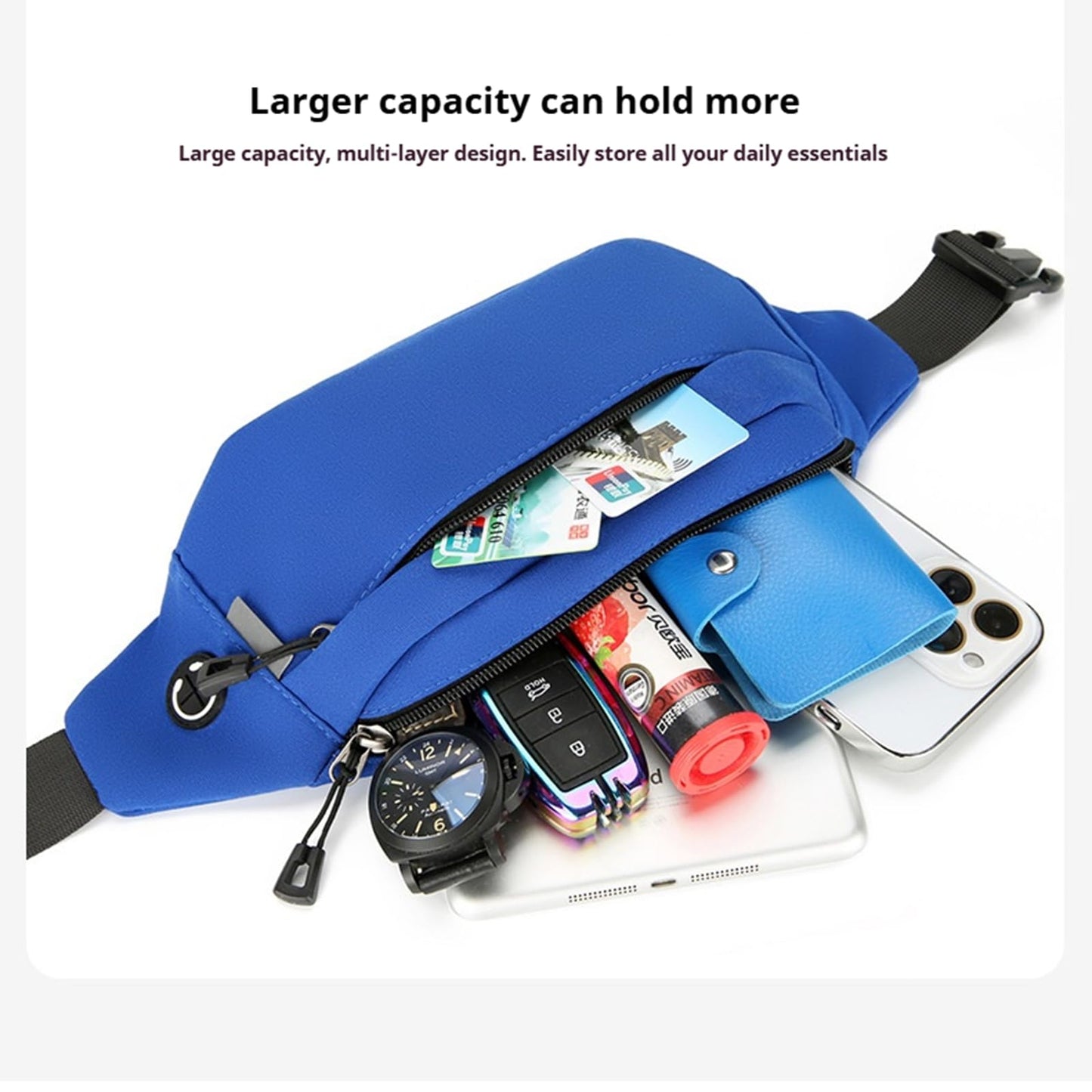 Fanny Pack for Men Women，Waterproof Waist Bag with Adjustable Strap, Lightweight Crossbody Belt Bag for Travel Hiking Running (Black)