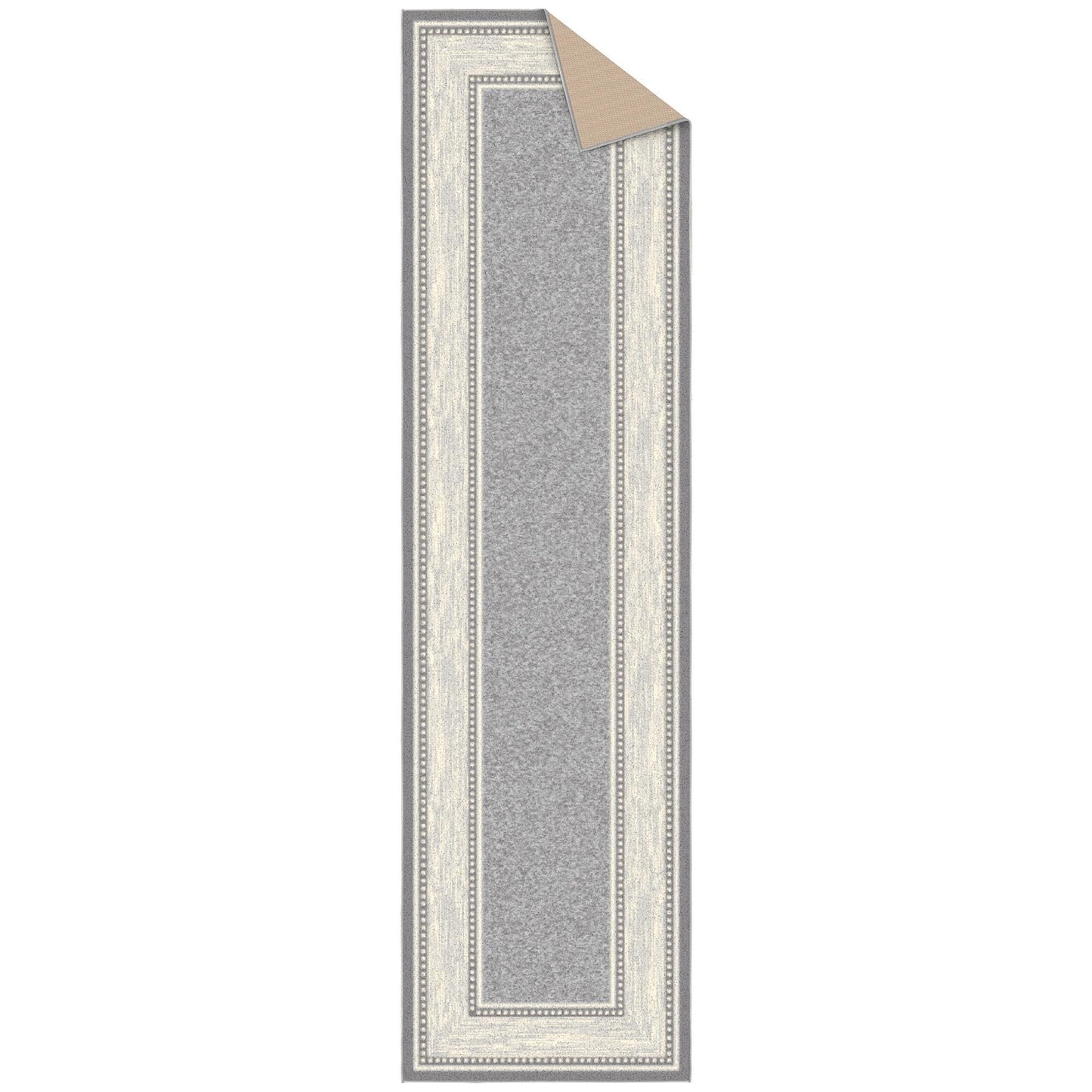 Ottomanson Hallway Runner Rug 2'7" x 9'6" – Non Slip Rubber Backed Carpet Runner for Hallways, Entryway, Living Room, Long Low Pile Indoor Floor Runner Rug, Border Light Gray