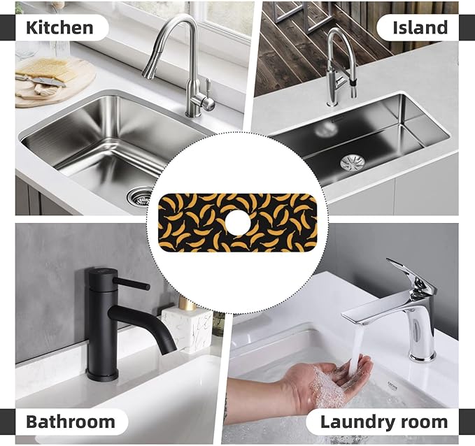 Yellow Banana Black Kitchen Sink Splash Guard Faucet Mat Super Absorbent Fast