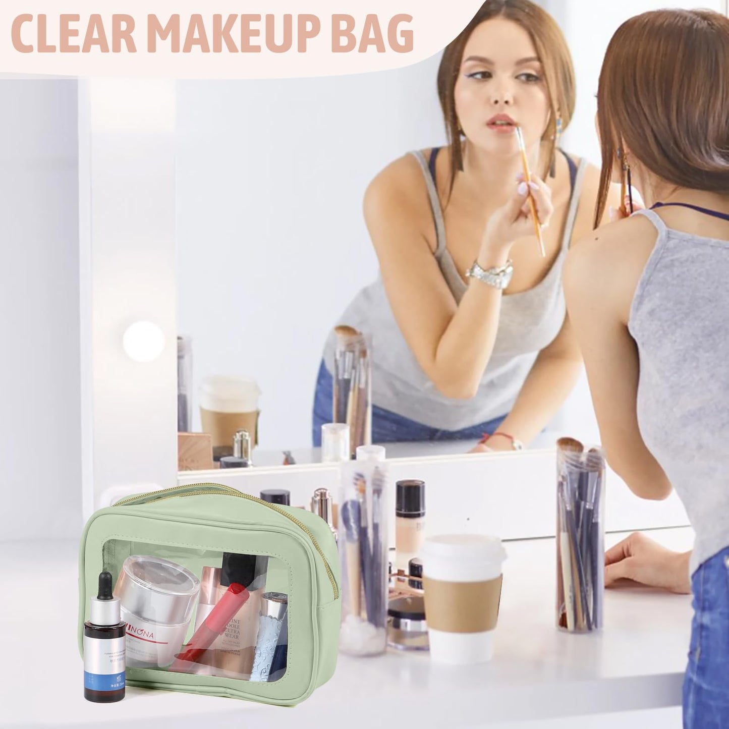 YOPCDJ 3PCS Clear Toiletry Bag,TSA Approved Travel Pouch with Zipper for Cosmetics and Toiletries，Diaper Bag Organizer Pouch Set, Purse Organizer and Clear Car Bag for Women and Kids