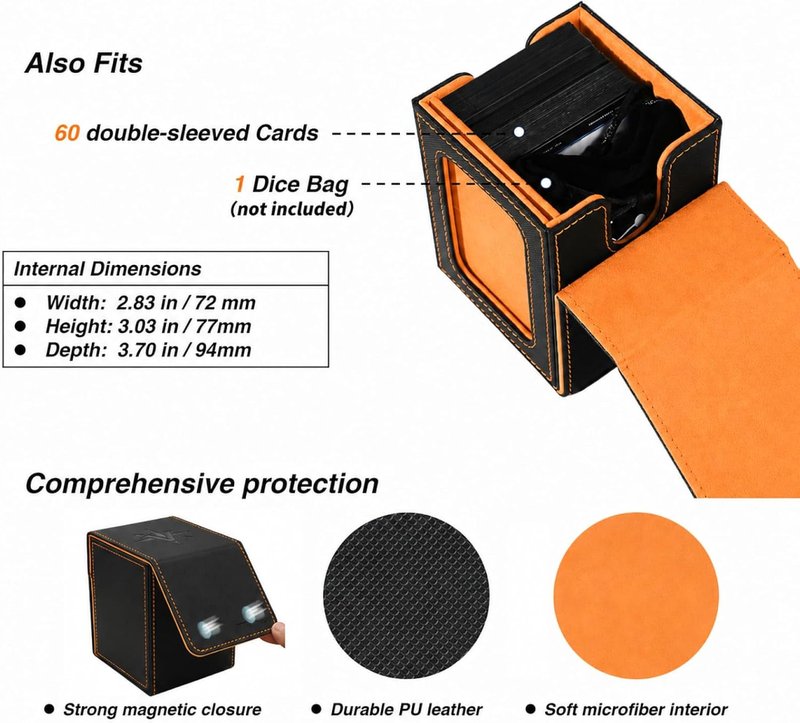MTG Deck Box for Commander | Holds 100 Double-Sleeved Cards - Black & Orange with Window