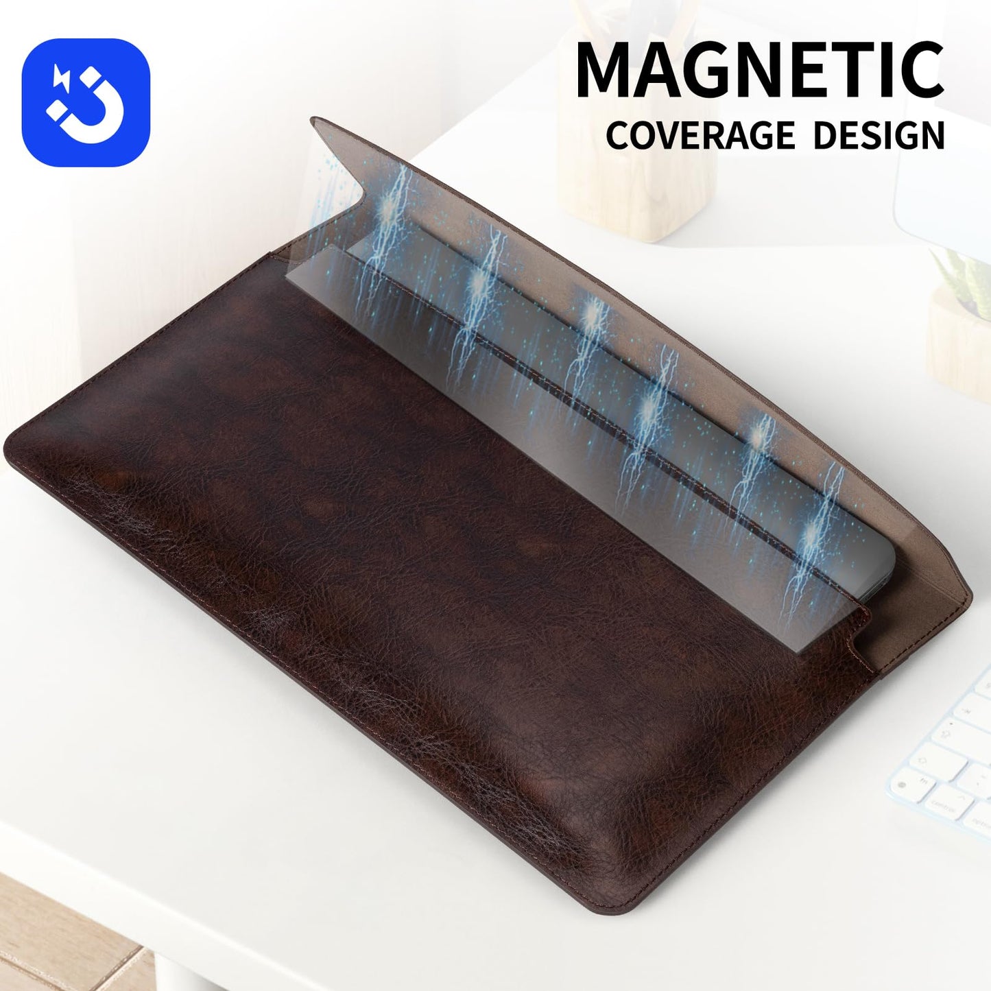 CPNVWA 13 Inch Leather Laptop Sleeve for MacBook Neo (Apple A18 Pro) & MacBook Air 13 Inch M5 M4 M3 M2 M1 & MacBook Pro 13 Inch M2 M1,Protective Case Cover with Magnetic Closure,Vintage Mocha Brown