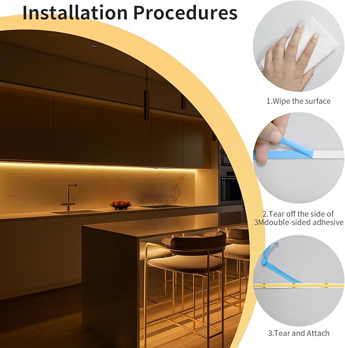 3.28FT/1M COB LED Strip Light 3000K Warm White High Lumen Dimmable Strip Paired USB Suitable for Bedroom Cabinets