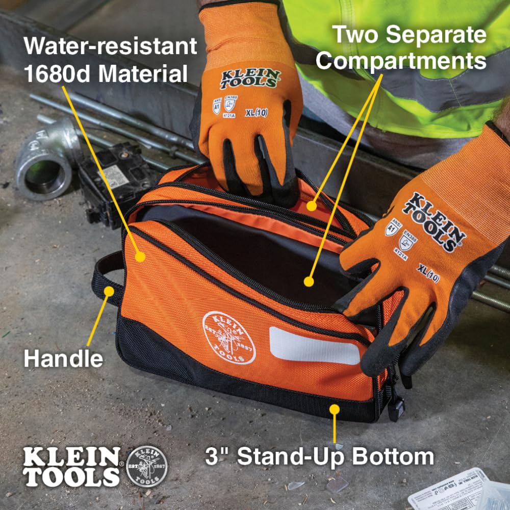 Klein Tools Tool Pouch, Dual Compartments, Heavy-Duty Tool Bag Organizer, Multipurpose Bag