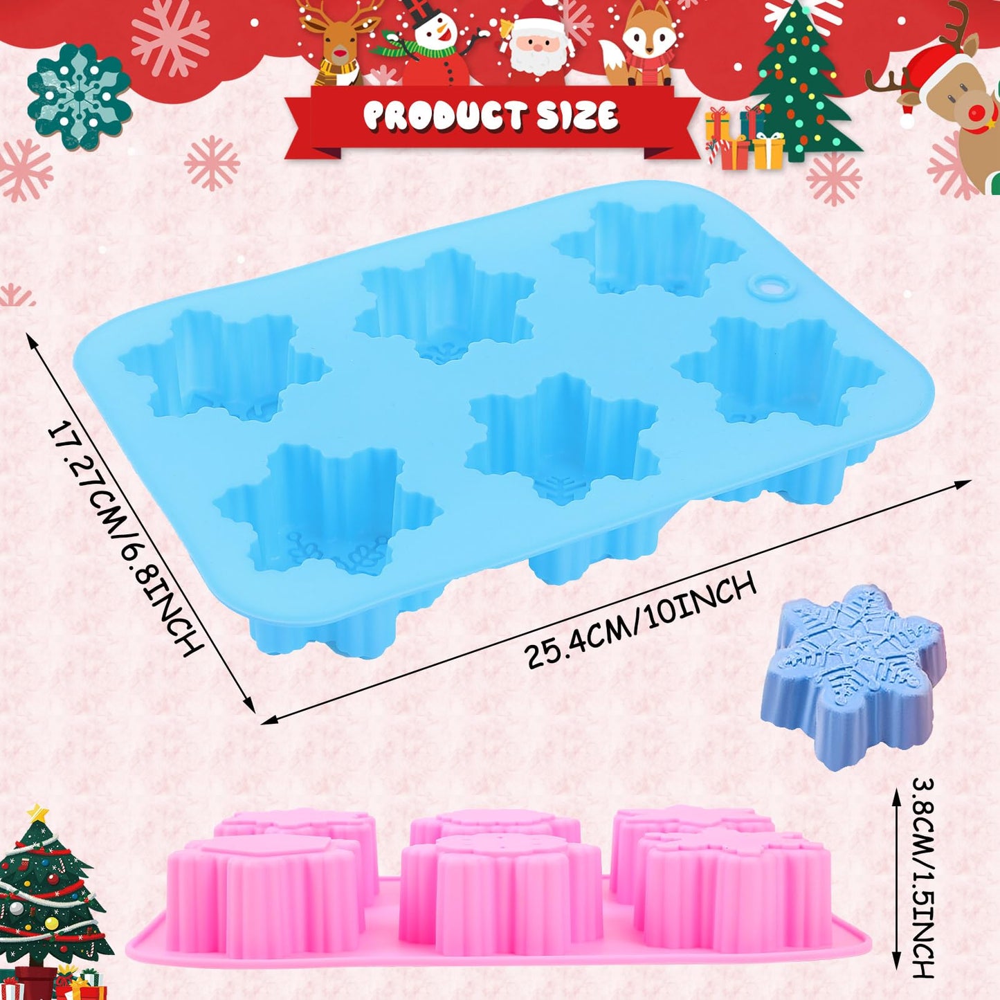 Snowflake Molds, 3Pcs Christmas Silicone Cake Trays 3D Snowflake Cookie Soap Reusable Non Stick Chocolate Molds for Christmas Muffin Jelly Ice Cube Making Winter Party Home Decorations