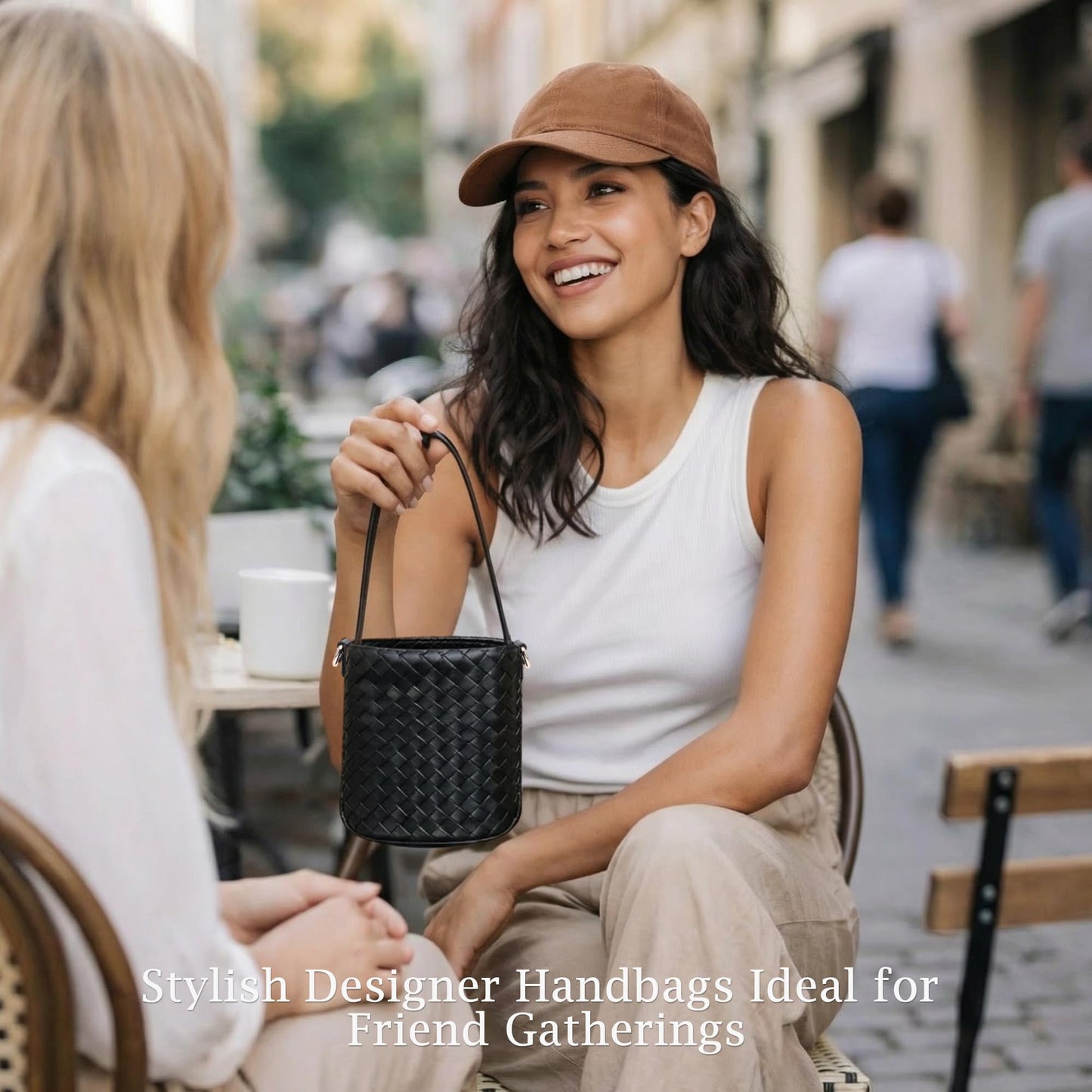 Sumrains Woven Crossbody Bag for Women: Classic Handwoven Small Bucket Bag - Effortless Minimalist & Compact for Daily Wear (Black)