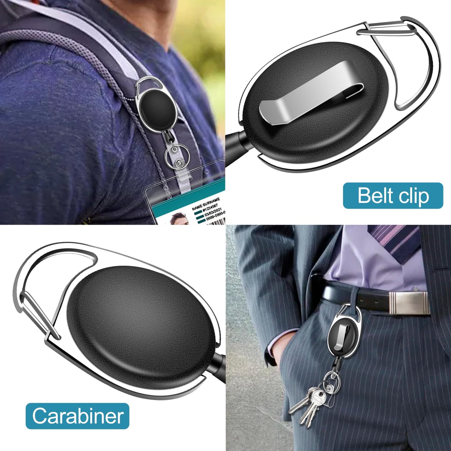 60 Pack Retractable ID Badge Holder Badge Reel with Carabiner and Belt Clip Badge Reels Retractable with Key Chain for Office Worker Doctor Nurse