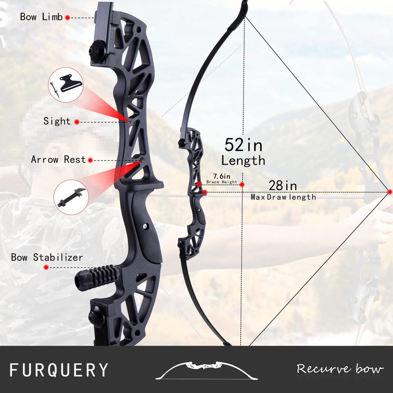 Furqery 52" Bow and Arrow Set for Adults, Archery Recurve Bows Beginner Right & Left Handed, Takedown Recurve Bow with 12 Carbon Fiber Arrows for Hunting & Target Practice Outdoor, 40lb