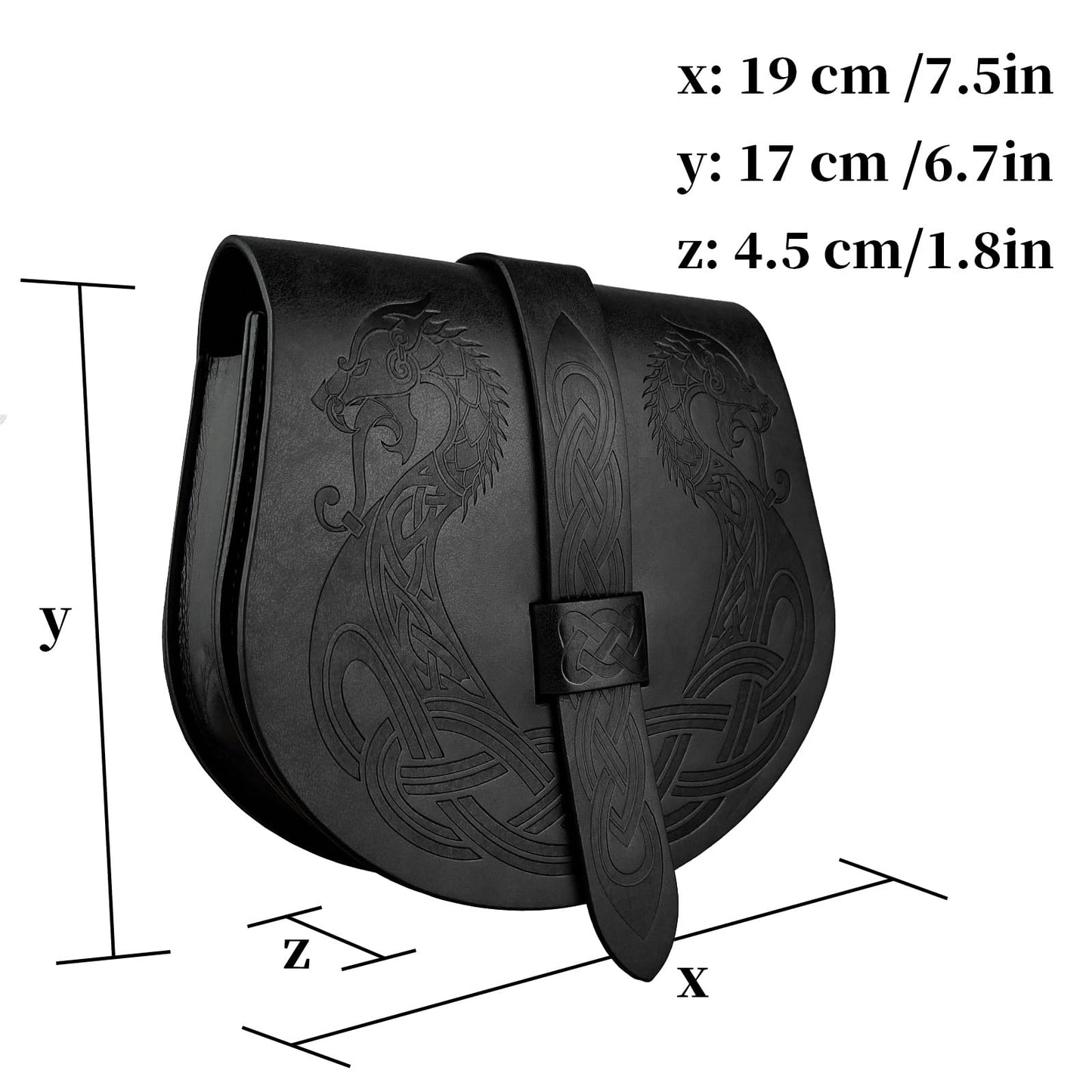 HiiFeuer Viking Embossed Langskip Belt Pouch, Medieval Faux Leather Flap Saddle Side Bag Purses, Retro Portable Belt Bag (Black A)