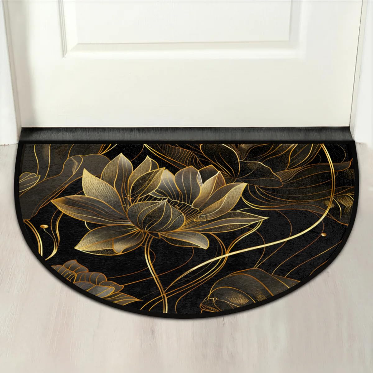 Lotus Golden Half Round Door Mat Semi Moon Rug Fireplace Carpet Area Rugs