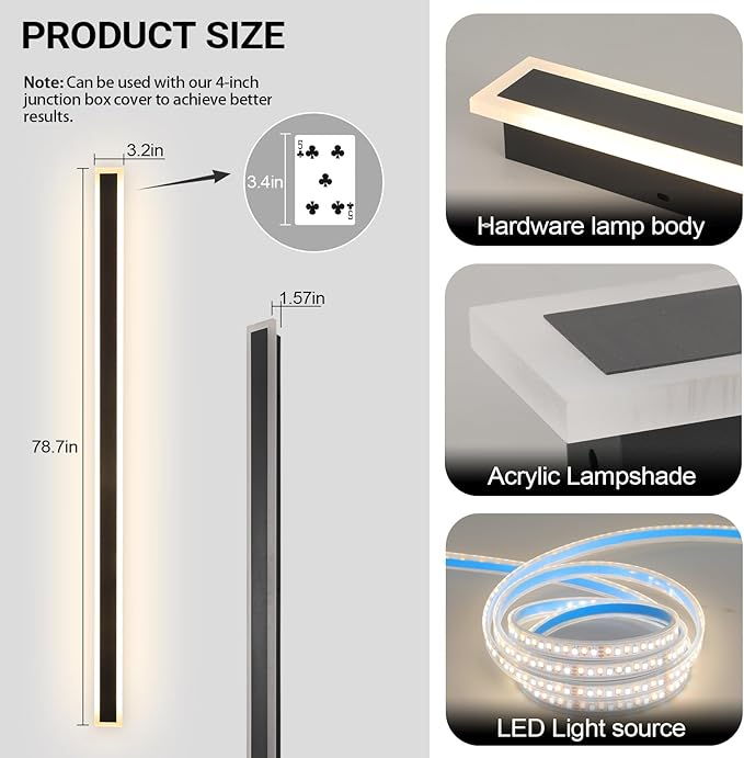 2 Pack 79 Inch Modern Outdoor Wall Light IP65 Waterproof Exterior Wall Sconce 3000K LED House Lights, Linear Long Outdoor Light for Garage Porch Patio