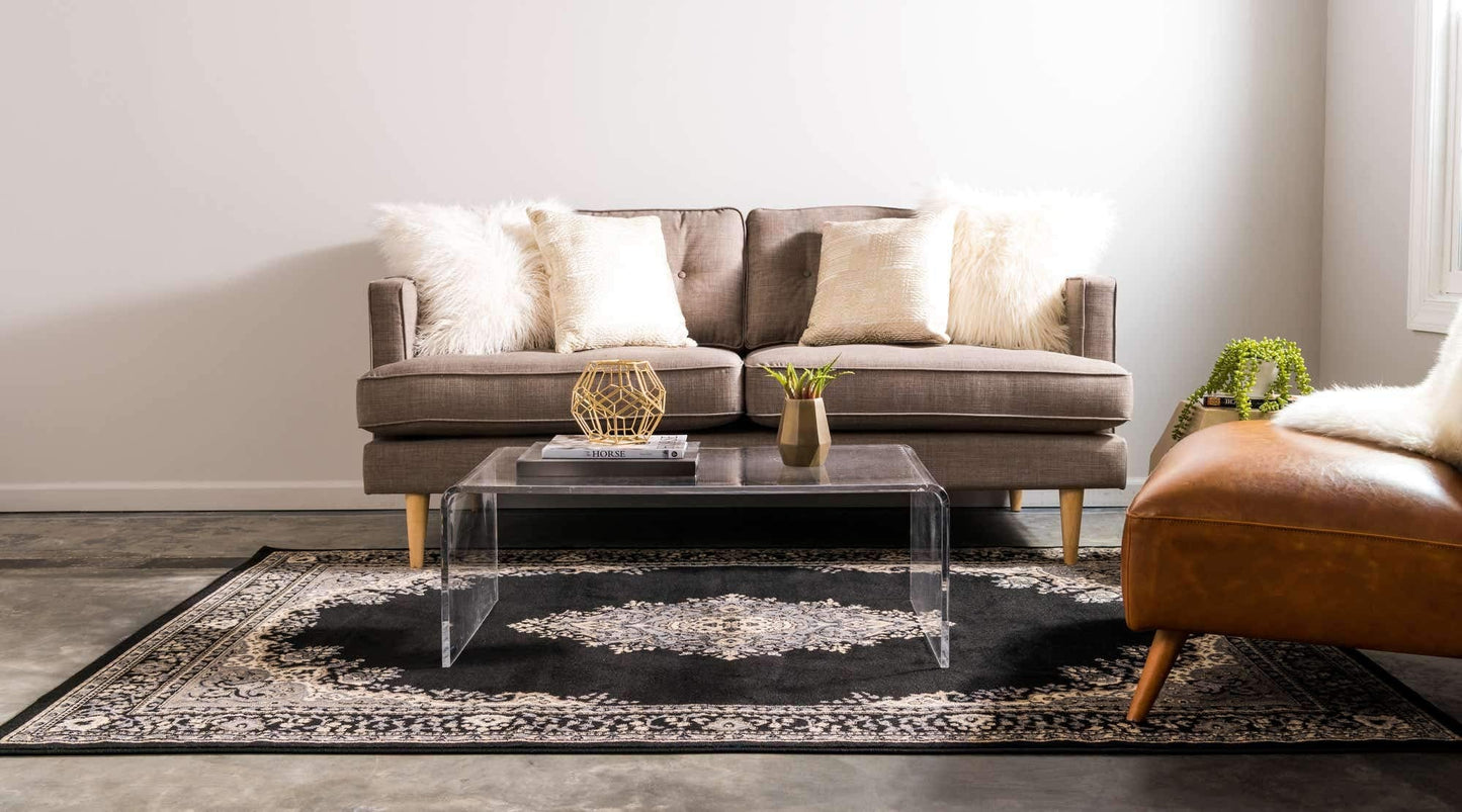 Unique Loom Reza Collection Traditional Persian Style Area Rug, Rectangular 5' 0" x 8' 0", Black/Beige