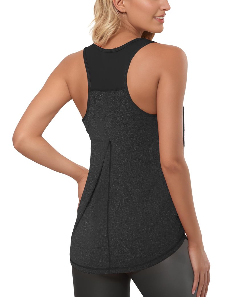 AURUZA Womens Workout Tops, Racerback Tank Tops for Women Athletic Yoga Tops Mesh Tennis Shirts Running Sleeveless Gym Top (Black, Small)