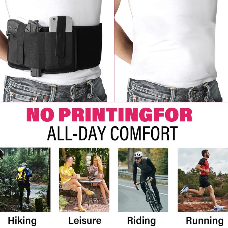 Belly Band Holster for Men & Women, Concealed Carry Gun Holster, Ambidextrous Design, Fits Glock 19 17 42 43 43x, Taurus, Ruger LCP, S&W M&P Shield for Most Handguns