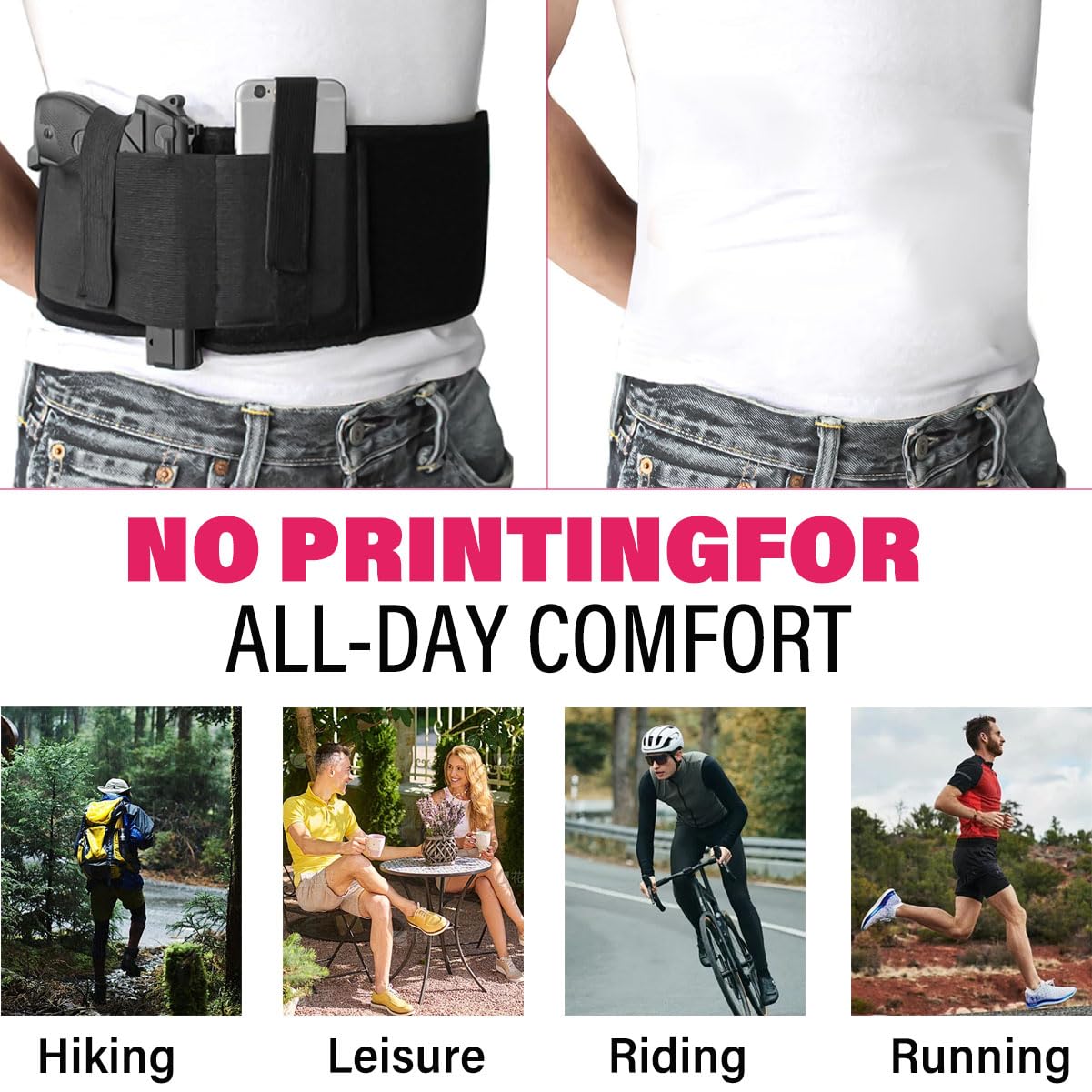 Belly Band Holster for Men & Women, Concealed Carry Gun Holster, Ambidextrous Design, Fits Glock 19 17 42 43 43x, Taurus, Ruger LCP, S&W M&P Shield for Most Handguns