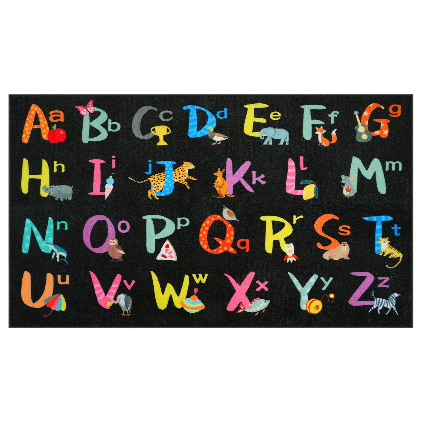 LIVEBOX 7'5" x 13' Black ABC Kids Classroom Carpet, Large Washable Alphabet Educational Learning Area Rugs for Classroom Elementary, Non-Slip Preschool Kids Teacher Rug for Kindergarten Daycare Baby
