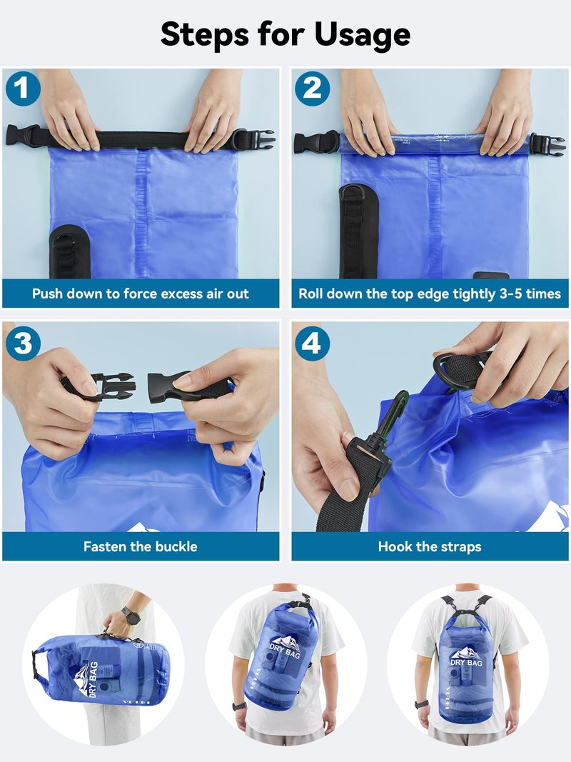 HEETA Dry Bag Waterproof for Women Men, Roll Top Lightweight Dry Storage Bag Backpack with Phone Case for Travel Swimming Boating Kayaking Paddle Board Camping Beach Accessories (Bluish Violet, 20L)