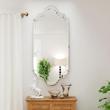 Chende Arch Large Mirror for Wall Decor with Clear Glass Frame, Beveled Edge, 24"x47" Living Room Decorative Mirror for Bathroom, Entrance, Hallway, Home Office, Unique Dual-Arch Design