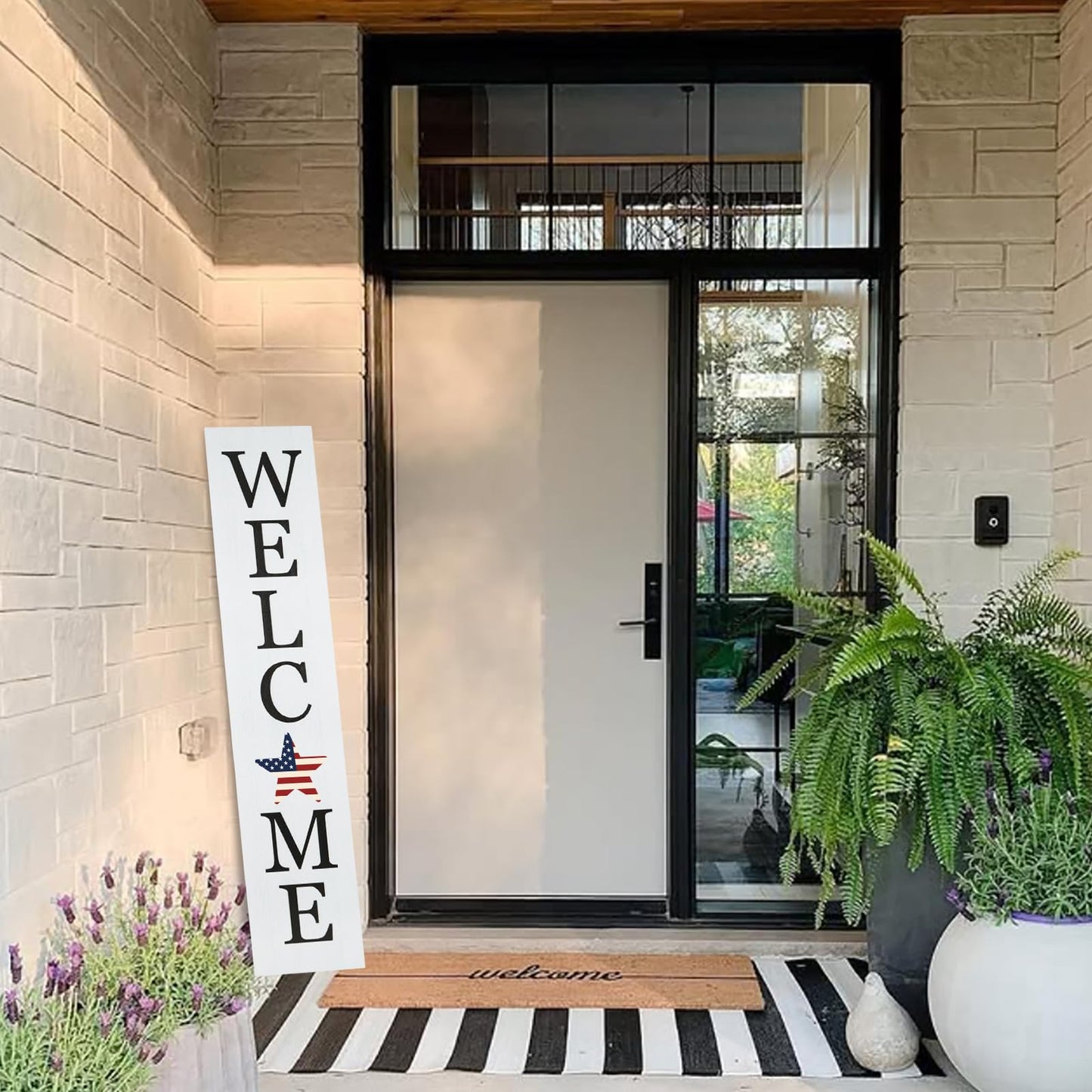 Interchangeable Wooden Porch Welcome Sign with 12 Interchangeable Icons 45"X9" Large Standing Hanging Seasonal Home Decor for Porch Wall Yard Decorations (White)