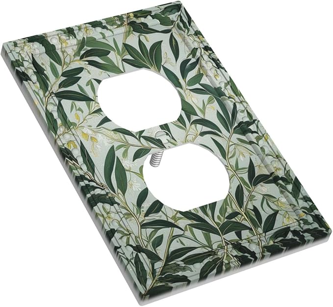 Sage Eucalyptus Leaves Foliage Light Switch Cover 1 Gang Outlet Plate Single Duplex Wall Plate Covers Decorative Switchplate Covers Electrical Faceplate for Home Decor