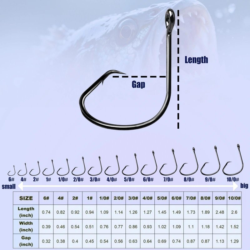 Natufish Fishing Circle Hooks 50Pcs Offset Fish Hook Saltwater,Barbed Live Bait Hooks Black Nickel/Wide Gap for Catfish Striped Bass 4/0