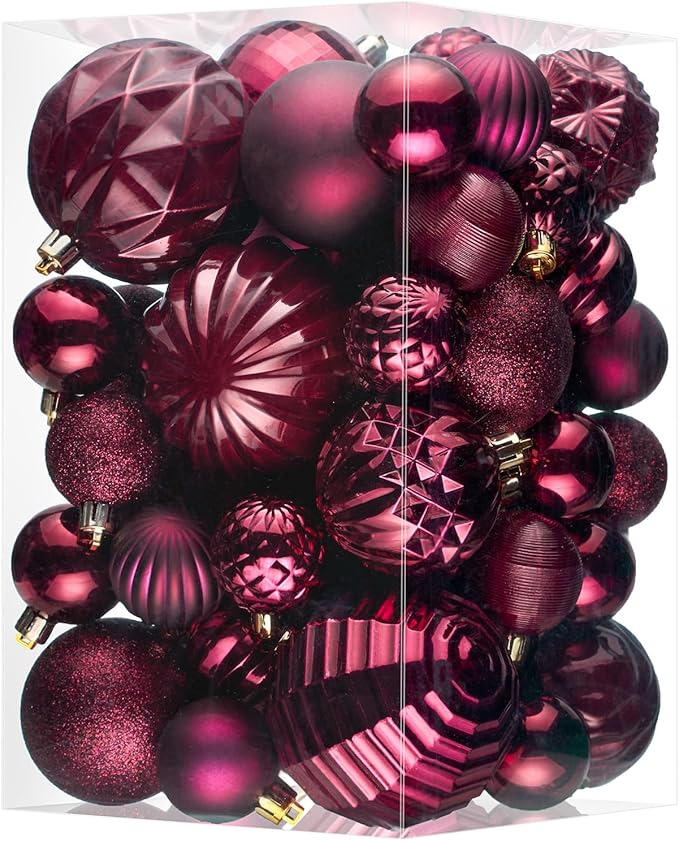 JORNOY Christmas Tree Ornaments Set, 47 Pack Assorted Shatterproof Hanging Balls Decorations, Plastic Bulbs Bulk with Lanyard for Home Holiday Party Decor, 3-Sizes (Jewel Tone)