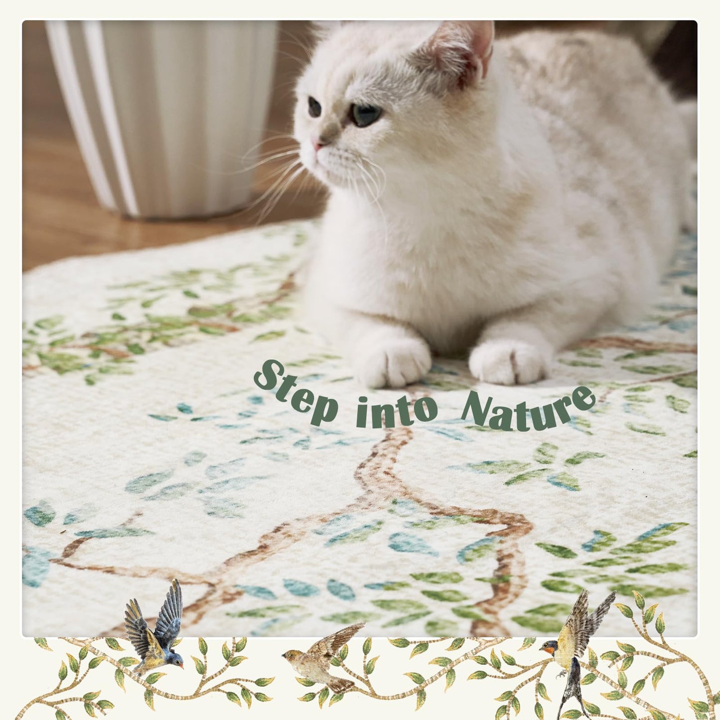 jinchan Yarden Washable Small Area Rug, 2x3 Half Circle Nature Plants Entryway Rug, Low Pile Doormat Soft Non Slip Dirt Trapping Carpet for High Traffic Kitchen Bathroom Vanity, Natural Ivory