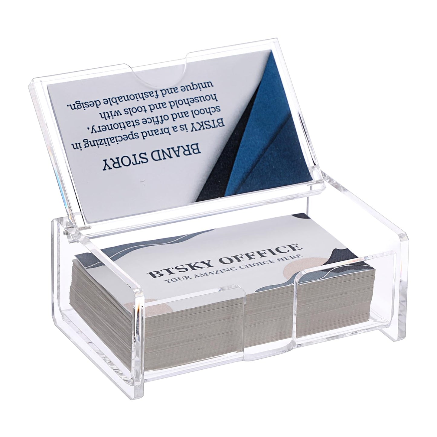 BTSKY Clear Acrylic Business Card Storage Box with Display Lid, Business Card Holder for Desk, Name Card Display Stand for Office Countertop, Business Card Storage Organizer Office Desk Accessories