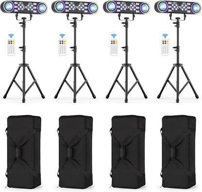 80W Dj Lights with Stand,7 in 1 Party Light Dj Disco Lights Sound Activated DMX Wireless Control with Rotating Ball,Strobe,UV,Colorful Effect for Stage KTV Band Wedding with Carry Bag (Black, 4)
