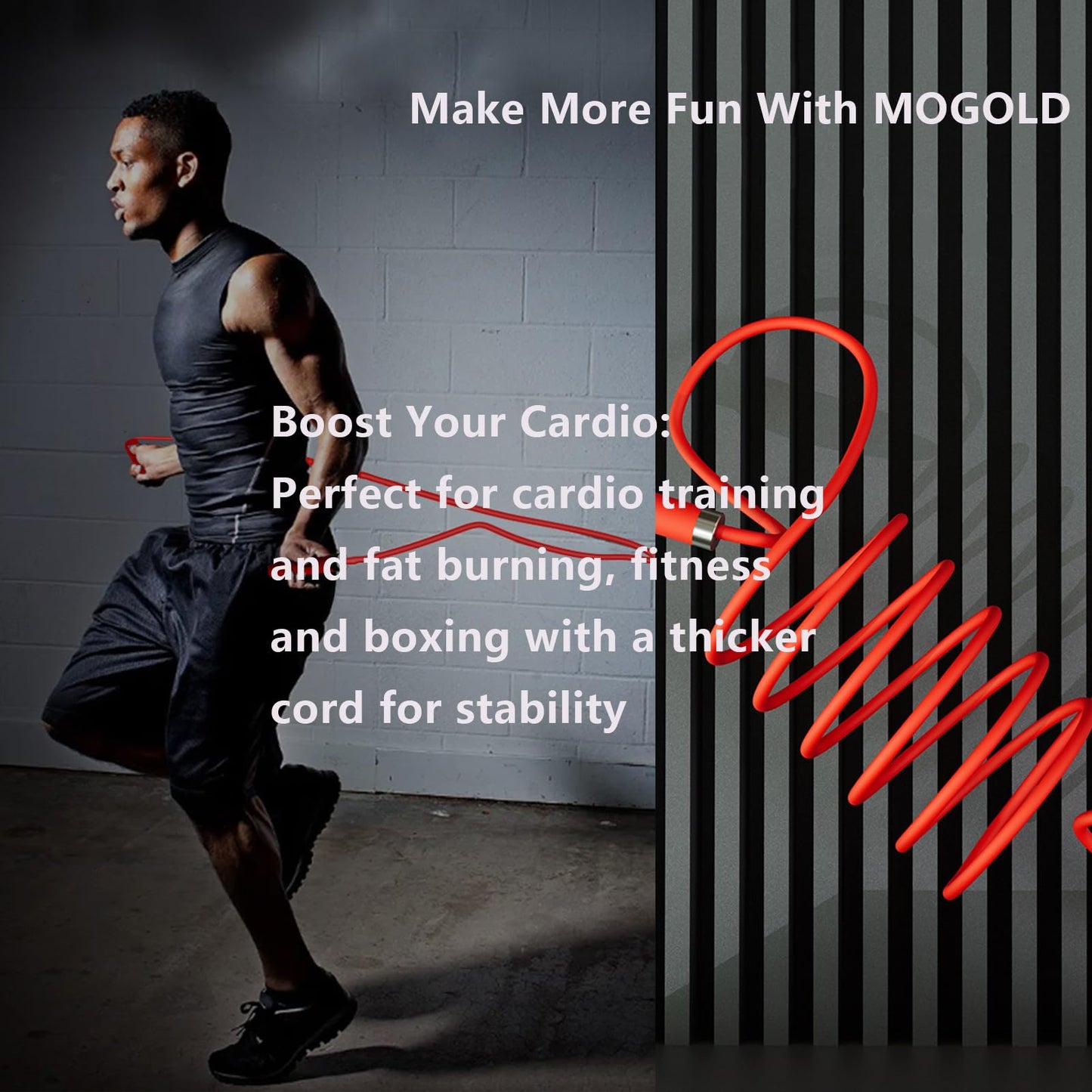 Mogold Premium Quality Jump Rope for Women Men (Beginners), 8~11ft Range Length Adjustable Skipping Ropes with Ball Bearings and Silicone Handles, Suitable for Boxing, Cardio, Crossfit Workout