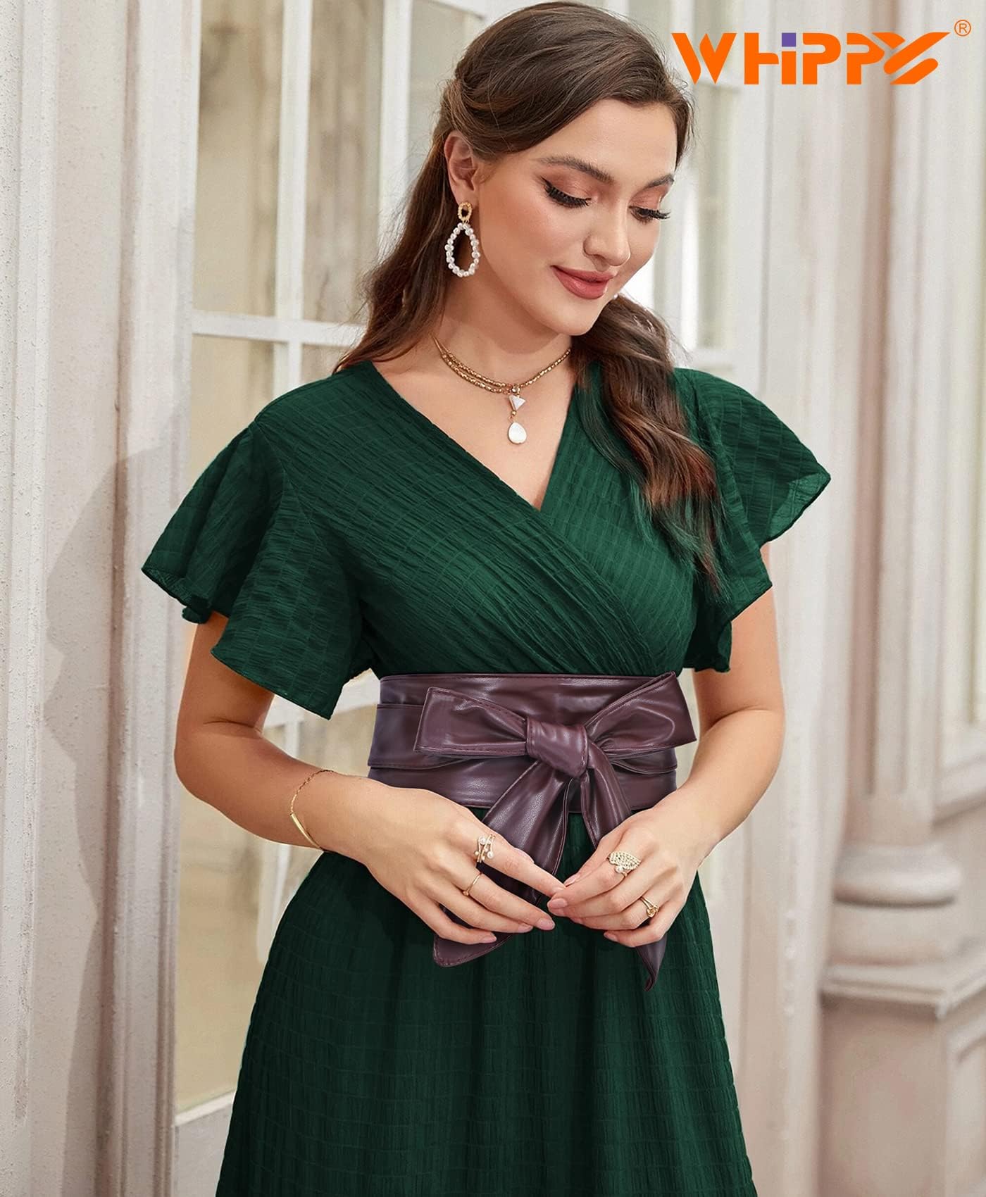WHIPPY Women Obi Belt Fashion Wrap Around Wide Waistband Knotted Cinch Belt for Dress, Coffee, L