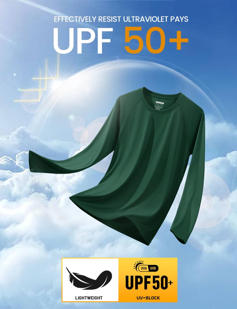 Workout Shirts for Men Set Long Sleeve Summer Shirts Men UPF 50 Quick Dry Shirts Athletic T-Shirt Sun Shirts Hiking Shirts Dark Green