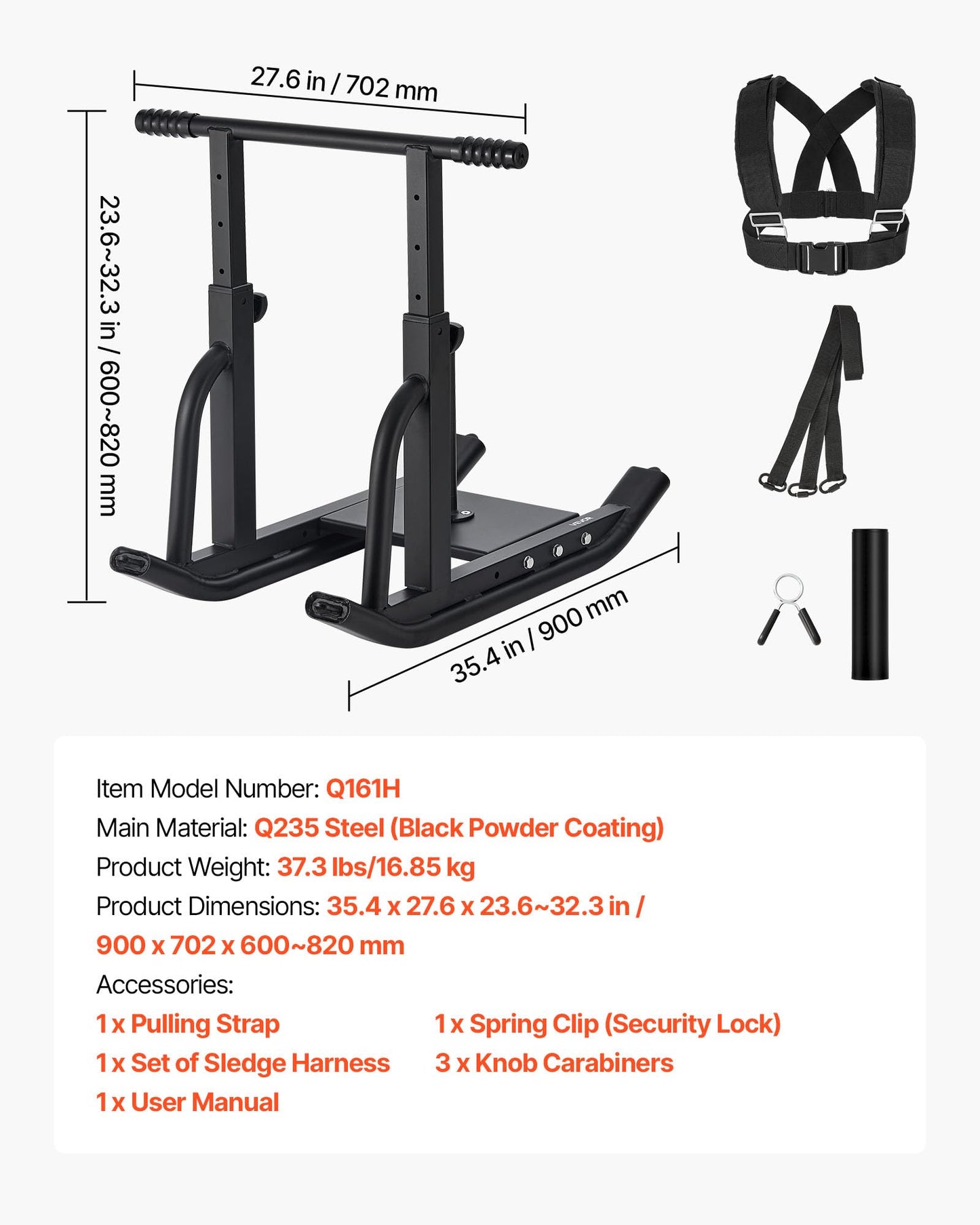 VEVOR Weight Sled, Fitness Training Training Pull Push Running Sled, Fitness Workout Sled Push Gym Equipment, Adjustable Height Handle, Compatible 1/2 in Weight Plates, Black, Football Sleds Chutes