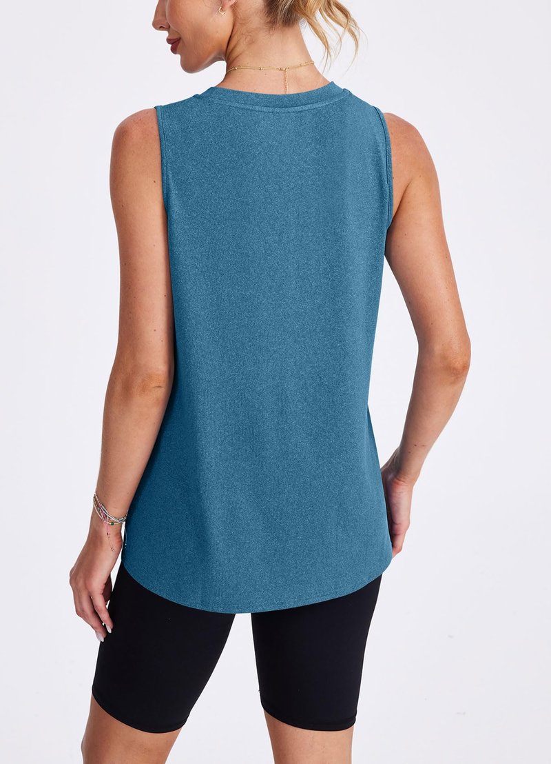 Womens Summer Tops Yoga Sleeveless Workout Tops High Neck Plus Size Athletic Running Shirts Deep Blue L