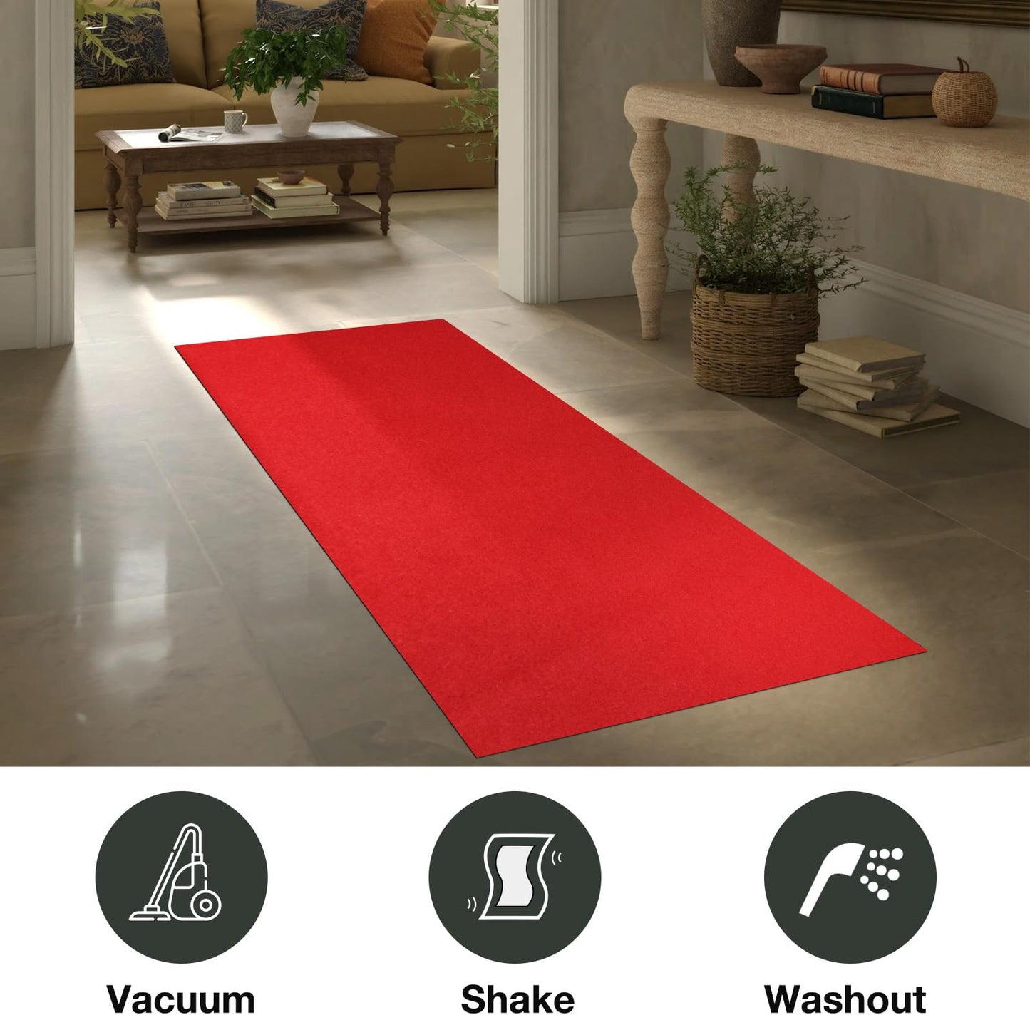 SALLOUS 450 GSM Extra Thick Red Carpet Runner 3 x 30 ft, Heavy-Duty Reusable Rug Runner for Party, Non-Slip Red Carpet with Rubber Backing, Aisle Runway Rug for Weddings, Events Decorations