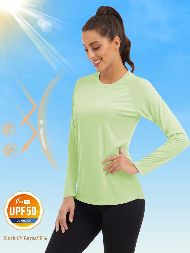 MAGCOMSEN UV Shirts - Long Sleeve Running & Fishing Shirts for Women - Light Green