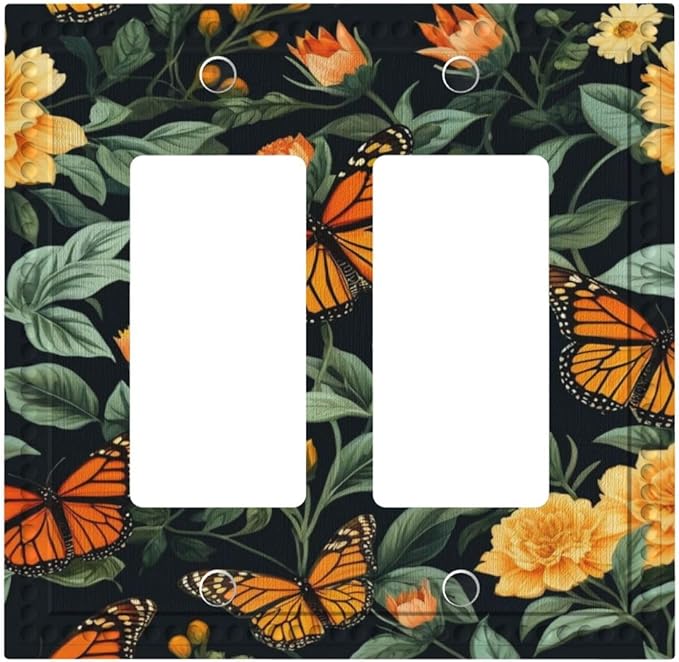 Butterflies Flower Garden Dual Outlet Covers Wall Plate 2 Gang Rocker Decora Decorative Switchplate Electrical Faceplate GFCI Light Switch Covers for Farmhouse Living Decor